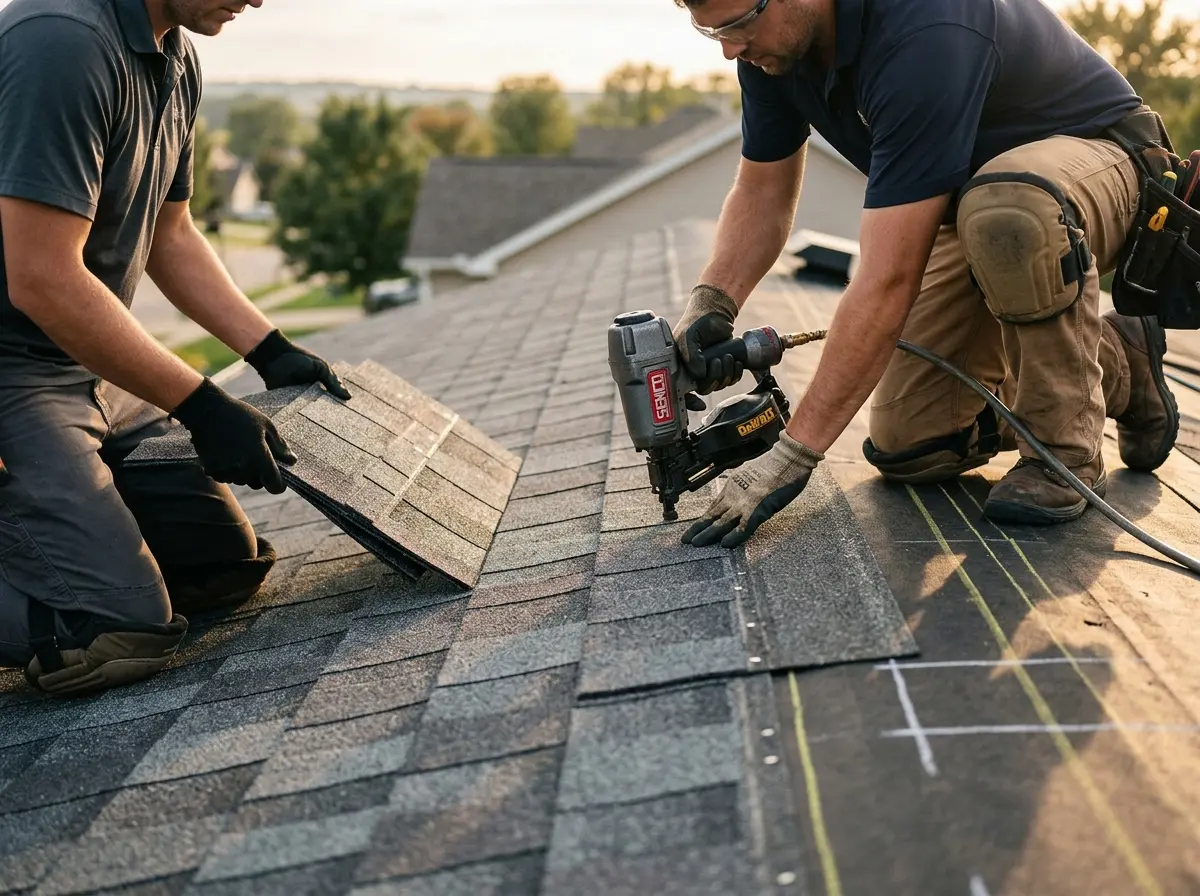 Professional roofer working on a residential roof in Sergeant Bluff